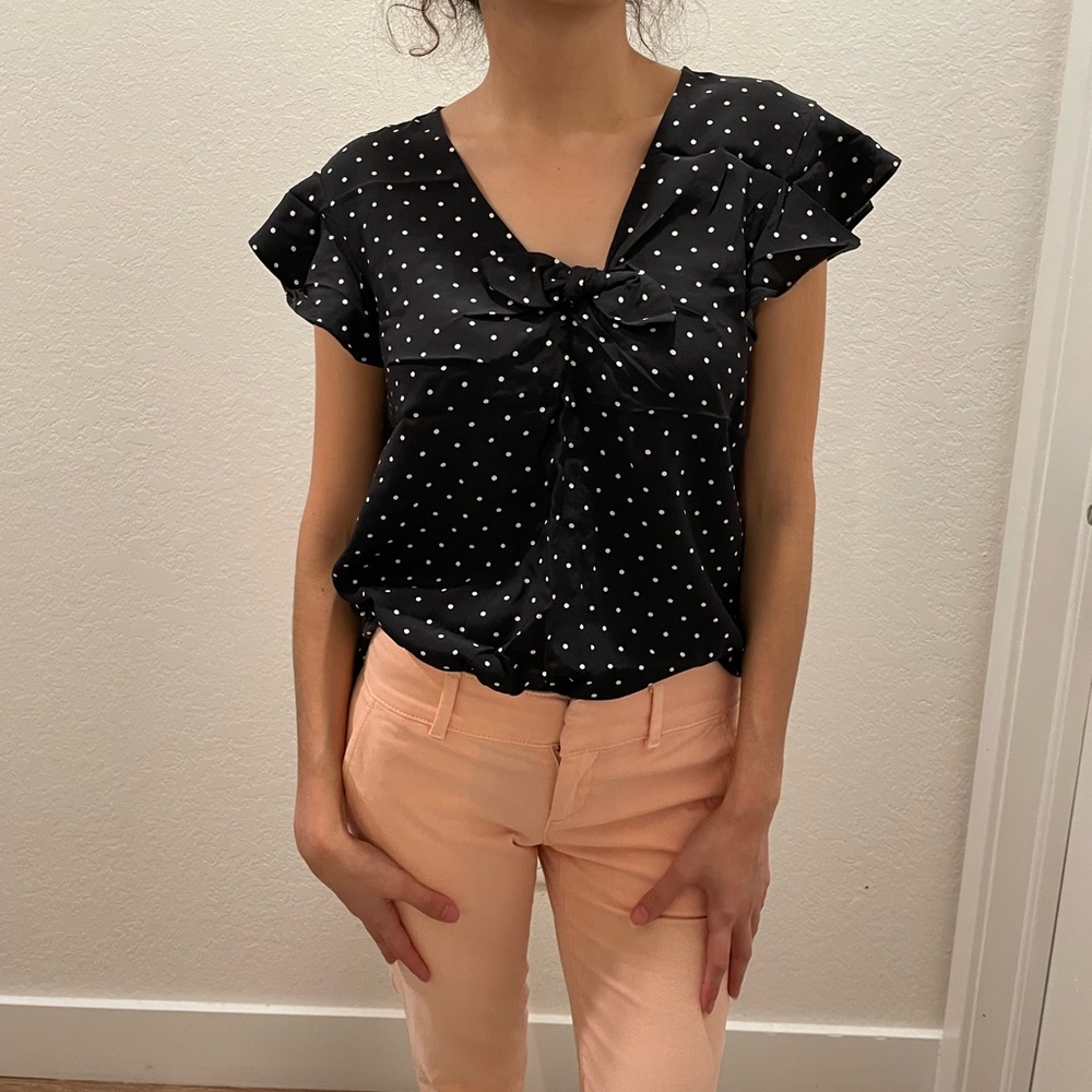 LOFT Polka Dot Tied-Bow Blouse NWT